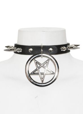 Warlock penta spike leather choker